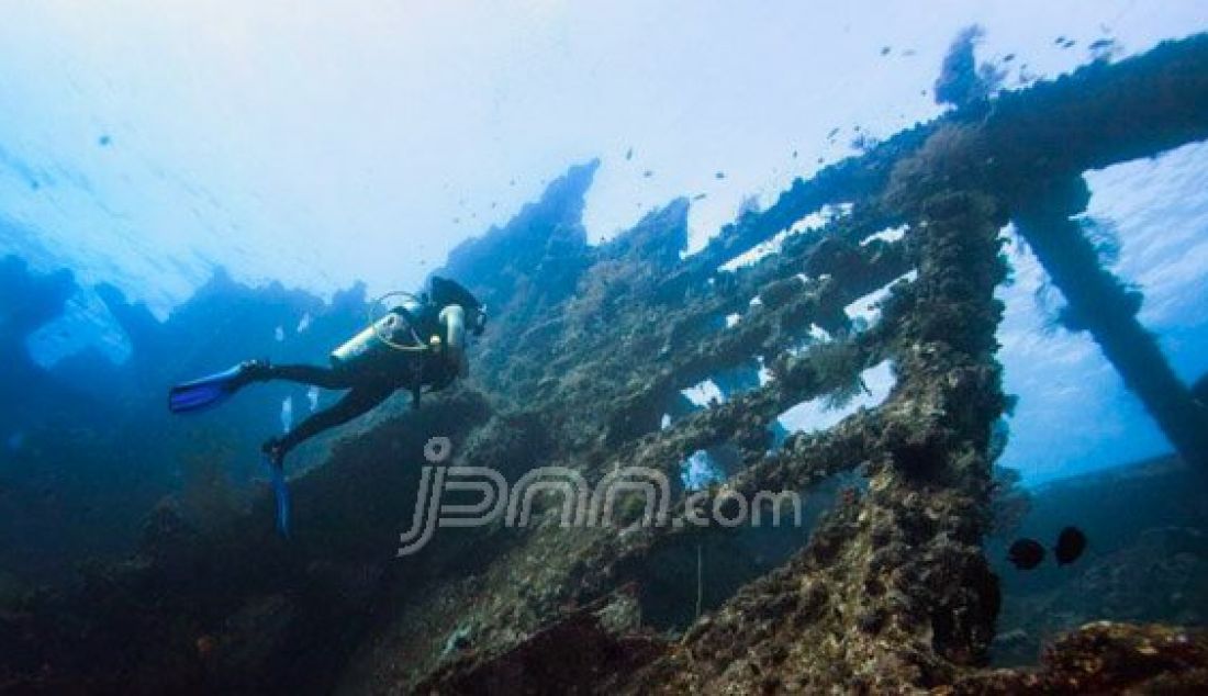 MENARIK: Bangkai kapal US Liberty yang berada di kedalaman 30 meter perairan Tulamben, Kubu, Karangasem, menjadi menjadi spot favorit para divers yang menyelam di kawasan tersebut. Foto: Andre/Bali Express/JPNN.com - JPNN.com