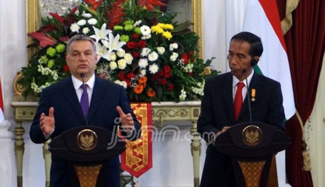 Presiden Joko Widodo dan Perdana Menteri Republik Hongaria Victor Orban di Istana Merdeka, Senin (1/2). Foto: Natalia/JPNN.com - JPNN.com