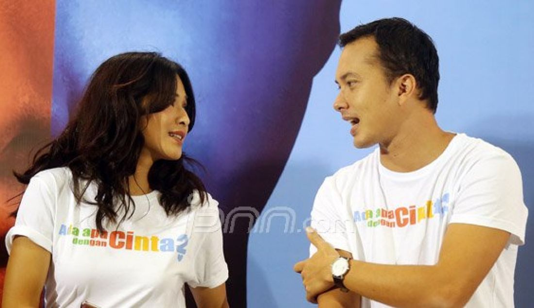 Pemeran Ada Apa Dengan Cinta (AADC) 2 Nicholas Saputra dan Dian Sastrowardoyo saat menghadiri konferensi pers, Jakarta, Senin (25/4). Nicholas sebagai Rangga dan Dian Sebagai Cinta. Foto: Ricardo/JPNN.com - JPNN.com