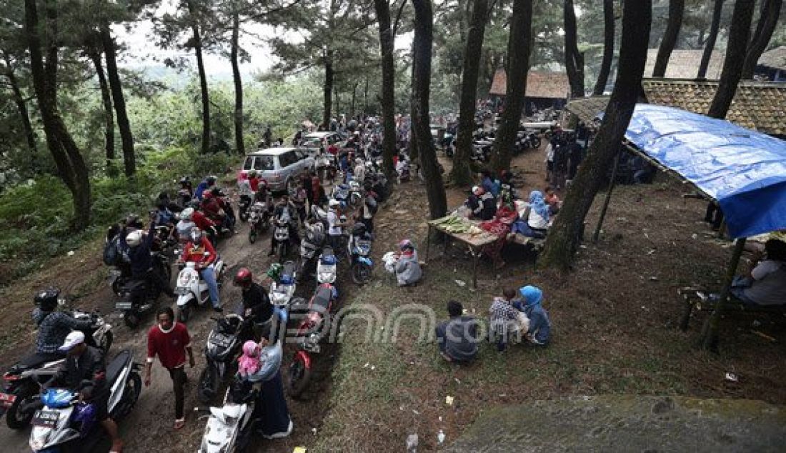 Pengendara roda dua dan roda empat memadati Kawasan Wisata Gunung Salak Endah, Kabupaten Bogor, Jawa Barat, Sabtu (9/7). Kepadatan tersebut disebabkan warga memanfaatkan liburan Hari Raya Idul Fitri. Foto : Ricardo/JPNN.com - JPNN.com