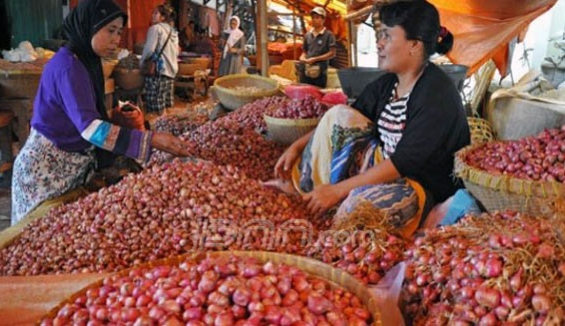 Seminggu pasca Lebaran, hampir semua harga kebutuhan pokok kembali normal. Tetapi tidak untuk bawang merah. Harga salah satu bumbu dapur ini malah melonjak naik. Foto: Rita/Samarinda Pos - JPNN.com