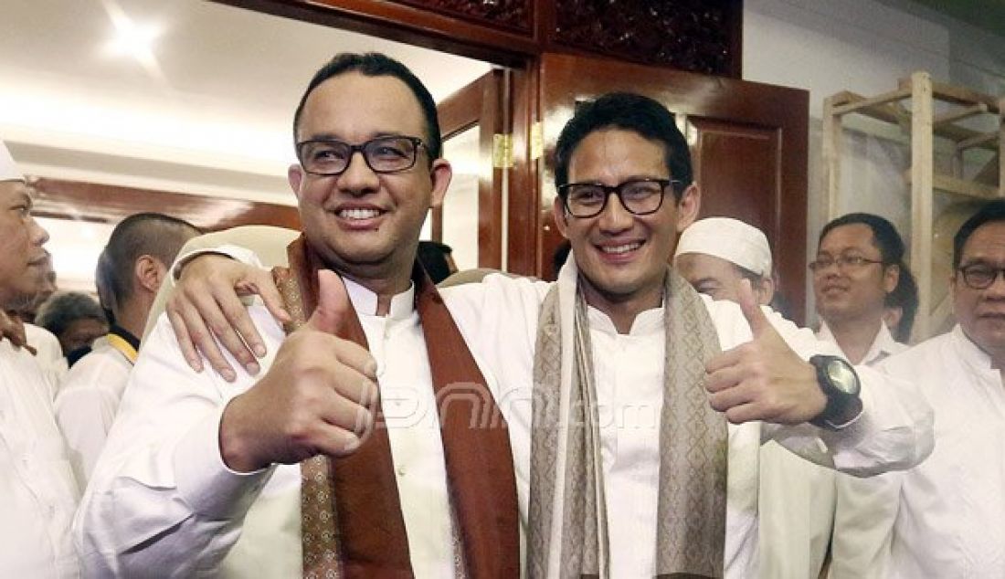 Bakal Calon Gubernur DKI Jakarta Anies Baswedan dan Bakal Calon Wakil Gubernur DKI Jakarta Sandiaga Uno, Jakarta, Jumat (23/9). Foto: Ricardo/JPNN.com - JPNN.com