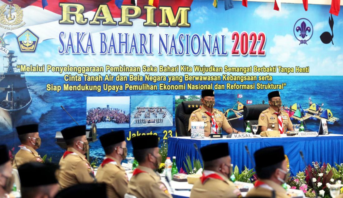 Kepala Staf Angkatan Laut (Kasal) Laksamana TNI Yudo Margono saat memimpin rapat pimpinan Saka Bahari Tingkat Nasional 2022 di Auditorium Denma Mabesal, Cilangkap, Jakarta Timur, Rabu (23/3). - JPNN.com