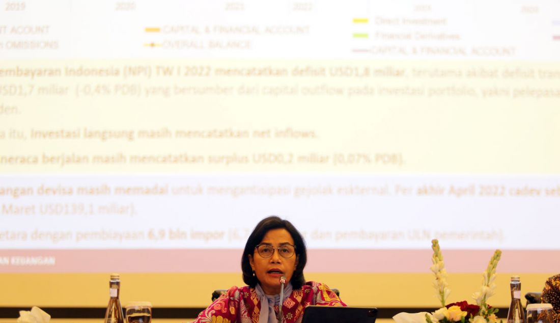 Menteri Keuangan Sri Mulyani saat menyampaikan APBN Kinerja dan Fakta (Kita) Edisi Mei 2022 di Kantor Kementerian Keuangan, Jakarta, Senin (23/5). - JPNN.com
