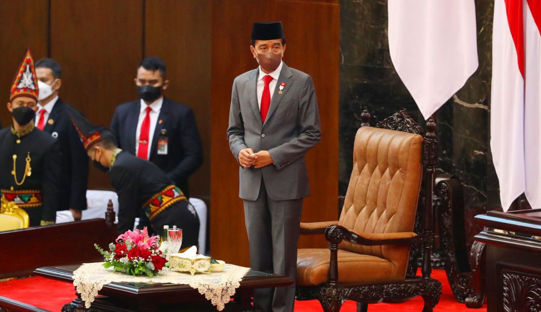 Presiden Joko Widodo saat Pembukaan Masa Persidangan I DPR tahun sidang 2022-2023 dan RUU APBN 2023 di Gedung Nusantara, Kompleks Parlemen, Senayan, Jakarta, Selasa (16/8). - JPNN.com