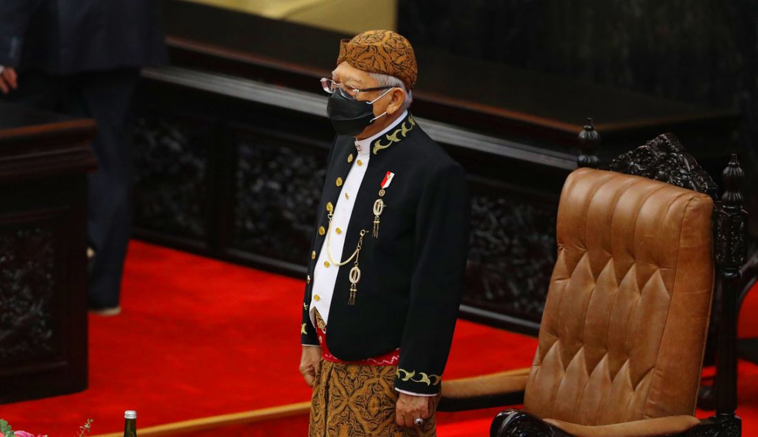 Wakil Presiden Maruf Amin saat Sidang Tahunan MPR dan Sidang Bersama DPR - DPD 2022 di Gedung Nusantara, Kompleks Parlemen, Senayan, Jakarta, Selasa (16/8). - JPNN.com