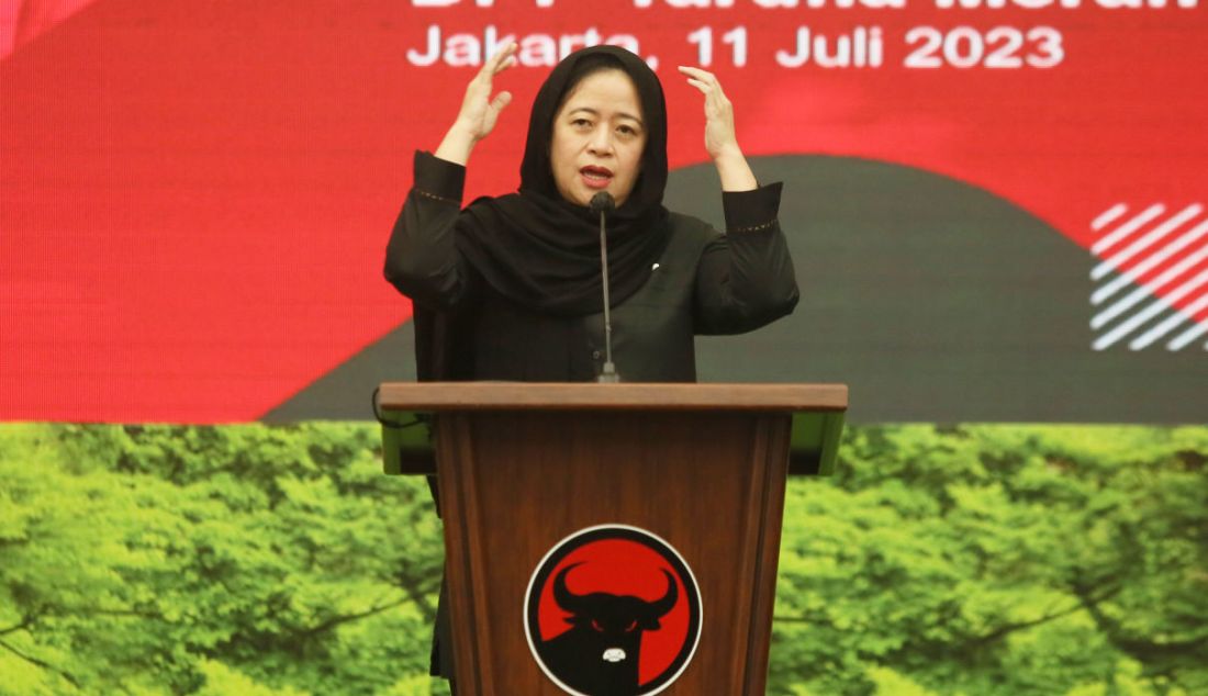 Ketua DPP PDIP Bidang Politik Puan Maharani saat melantik pengurus organisasi sayap PDI Perjuangan Dewan Pimpinan Pusat Taruna Merah Putih (TMP), Jakarta, Selasa (11/7). - JPNN.com