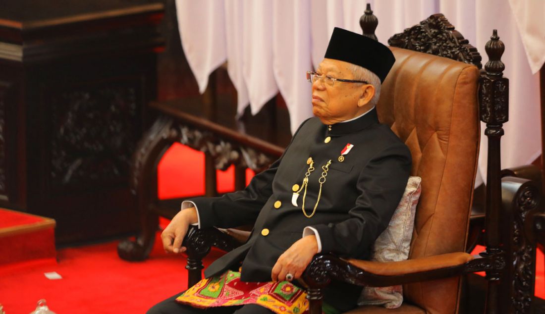 Wapres Ma'ruf Amin saat Sidang Tahunan MPR dan Sidang Bersama DPR - DPD Tahun 2023 di Gedung Nusantara, Kompleks Parlemen, Senayan, Jakarta, Rabu (16/8). - JPNN.com