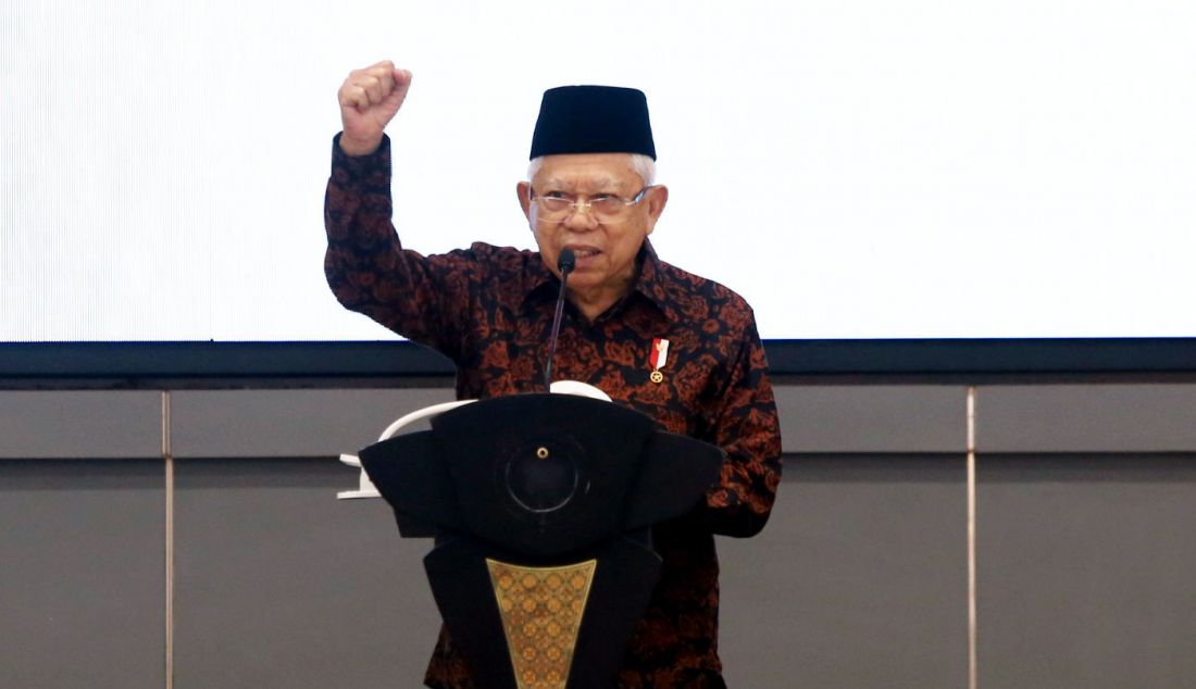 Wapres RI Ma'ruf Amin menyampaikan pidato pada HUT ke-51 PDI Perjuangan di Sekolah Partai, Lenteng Agung, Jakarta, Rabu (10/1). - JPNN.com