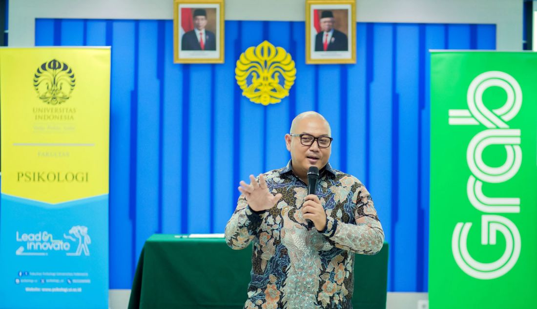 Director of Trust & Safety and GrabSupport, Grab Indonesia, Radhi Juniantino di Fakultas Psikologi UI, Depok, Rabu (28/2). - JPNN.com