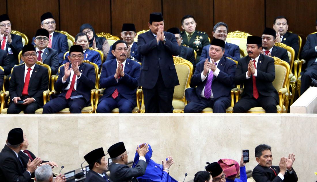 Menhan Prabowo Subianto pada Sidang Tahunan MPR dan Sidang Bersama DPR - DPD Tahun 2024 di Gedung Nusantara, Kompleks Parlemen, Senayan, Jakarta, Jumat (16/8). - JPNN.com