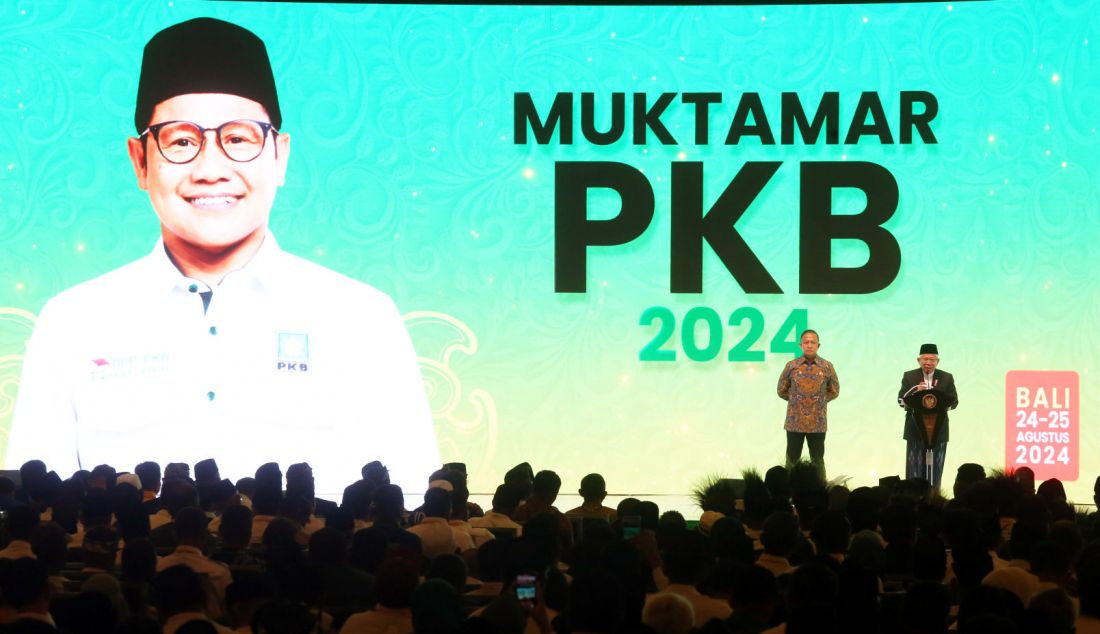 Wakil Presiden Ma'ruf Amin saa pembukaan Muktamar VI PKB 2024 di Bali Nusa Dua Hotel, Badung, Bali, Sabtu (24/8). - JPNN.com