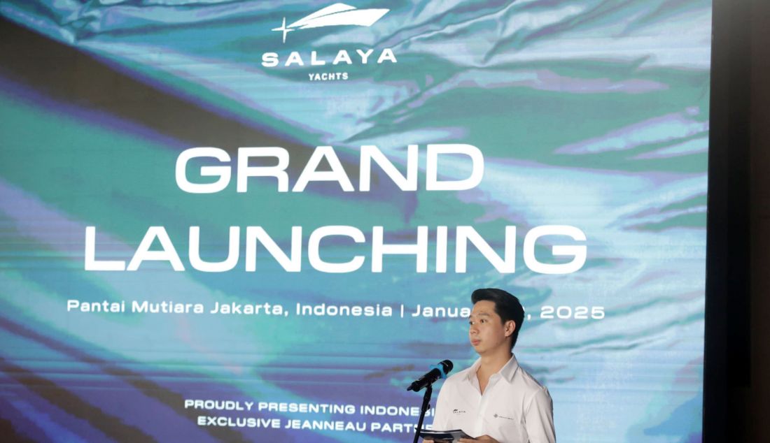 CEO & Co-founder Salaya Yacht Kevin Sanjaya saat peluncuran Salaya Yacht di Jakarta, Minggu (12/1). Salaya Yacht sebagai exclusive partner untuk Jeanneau Indonesia, hadir dengan misi besar untuk mendukung pengembangan pariwisata maritim Indonesia, menjawab tren global terhadap gaya hidup bahari, dan memberikan pengalaman eksklusif kepada wisatawan domestik maupun internasional. Dengan basis operasional di Jakarta, Bali, dan Labuan Bajo, Salaya Yacht menargetkan untuk menjadi ikon baru dalam industri pariwisata Indonesia. - JPNN.com