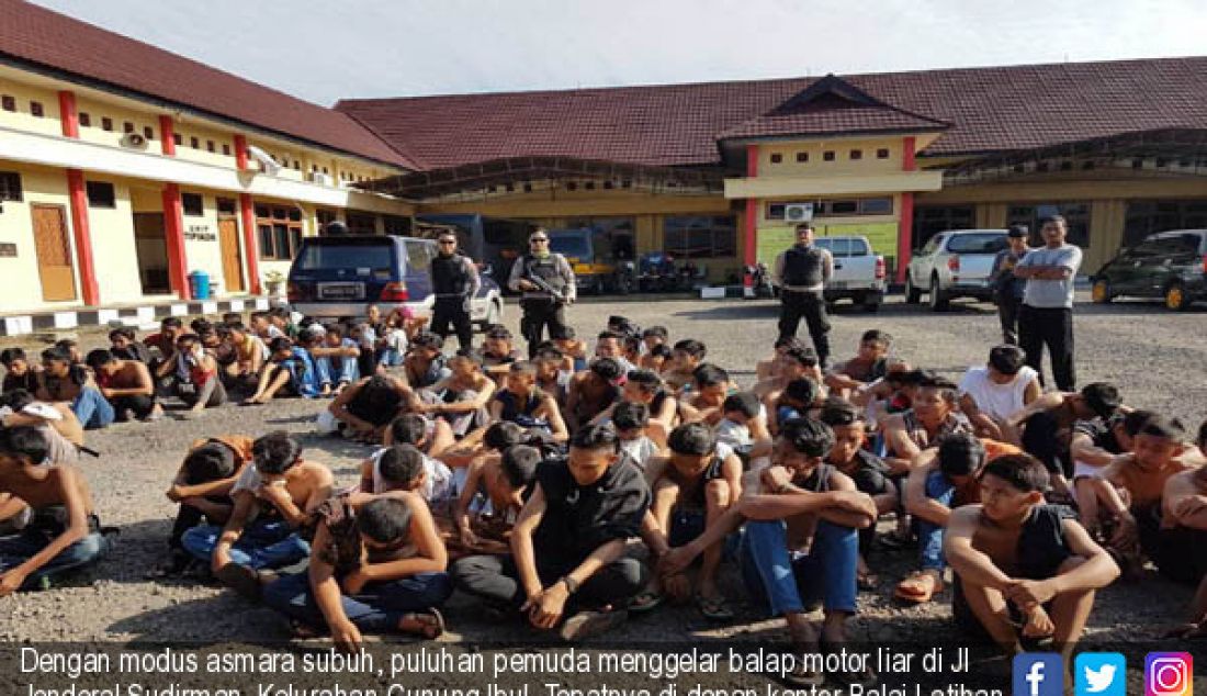 Dengan modus asmara subuh, puluhan pemuda menggelar balap motor liar di Jl Jenderal Sudirman, Kelurahan Gunung Ibul. Tepatnya di depan kantor Balai Latihan Kerja (BLK), Minggu (4/6) sekitar pukul 05.00 WIB. - JPNN.com