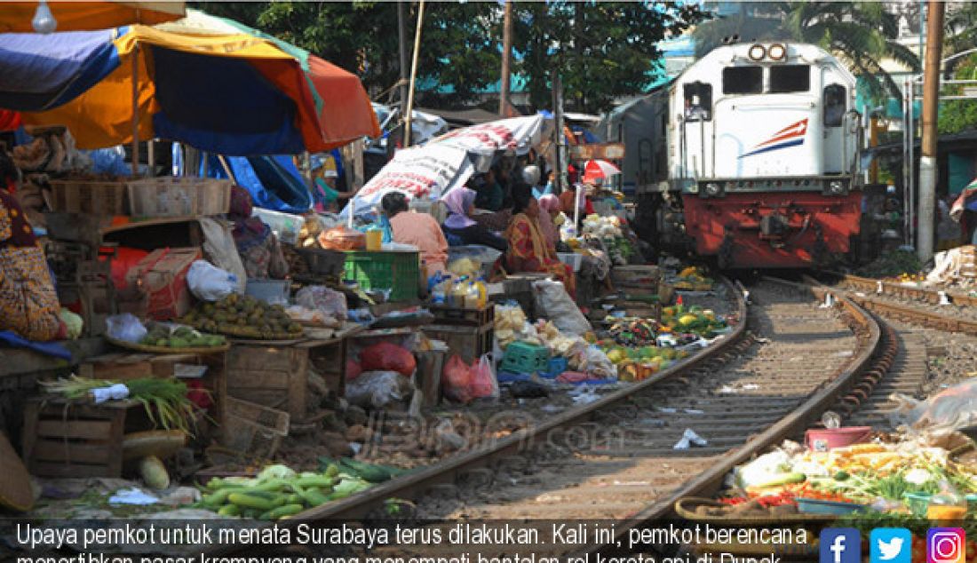 Upaya pemkot untuk menata Surabaya terus dilakukan. Kali ini, pemkot berencana menertibkan pasar krempyeng yang menempati bantalan rel kereta api di Dupak Magersari, Kelurahan Jepara, Bubutan, Surabaya, Minggu (11/6). - JPNN.com