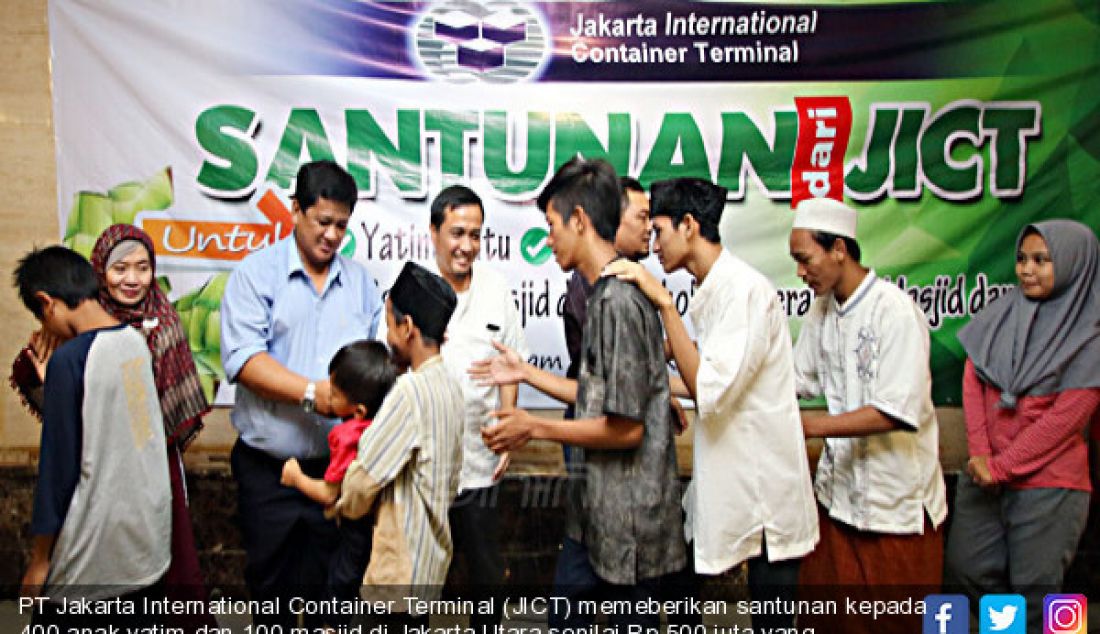 PT Jakarta International Container Terminal (JICT) memeberikan santunan kepada 400 anak yatim dan 100 masjid di Jakarta Utara senilai Rp 500 juta yang merupakan bagian dari kegiatan sosial perusahaan. - JPNN.com