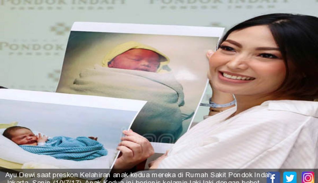 Ayu Dewi saat preskon Kelahiran anak kedua mereka di Rumah Sakit Pondok Indah, Jakarta, Senin (10/7/17). Anak Kedua ini berjenis kelamin laki-laki dengan bobot 3,5 KG dan panjang 49 cm. - JPNN.com