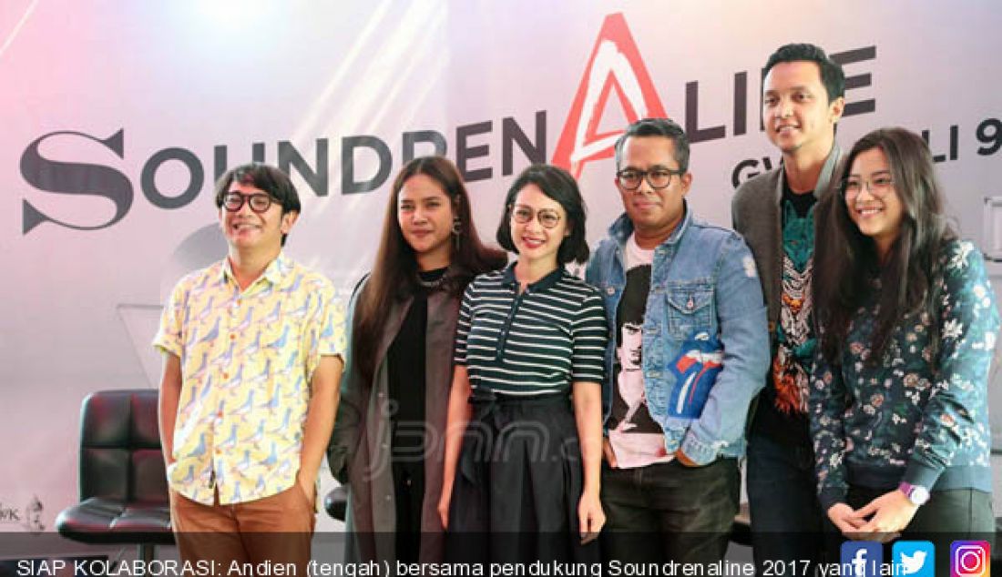 SIAP KOLABORASI: Andien (tengah) bersama pendukung Soundrenaline 2017 yang lain dalam konferensi pers, Selasa (11/7). - JPNN.com