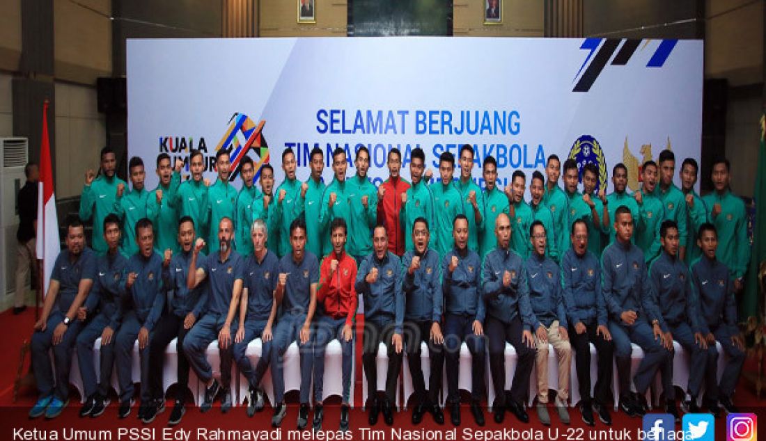 Ketua Umum PSSI Edy Rahmayadi melepas Tim Nasional Sepakbola U-22 untuk berlaga di Sea Games di Makostrad , Jakarta, (10/8). - JPNN.com