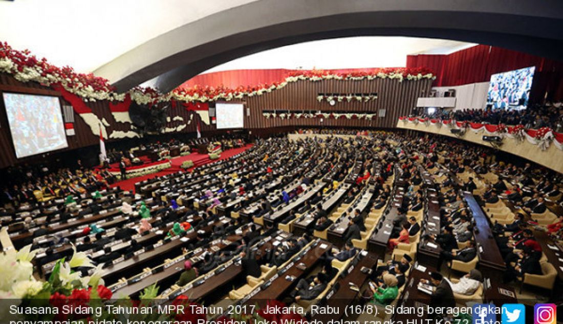 Suasana Sidang Tahunan MPR Tahun 2017, Jakarta, Rabu (16/8). Sidang beragendakan penyampaian pidato kenegaraan Presiden Joko Widodo dalam rangka HUT Ke-72. - JPNN.com