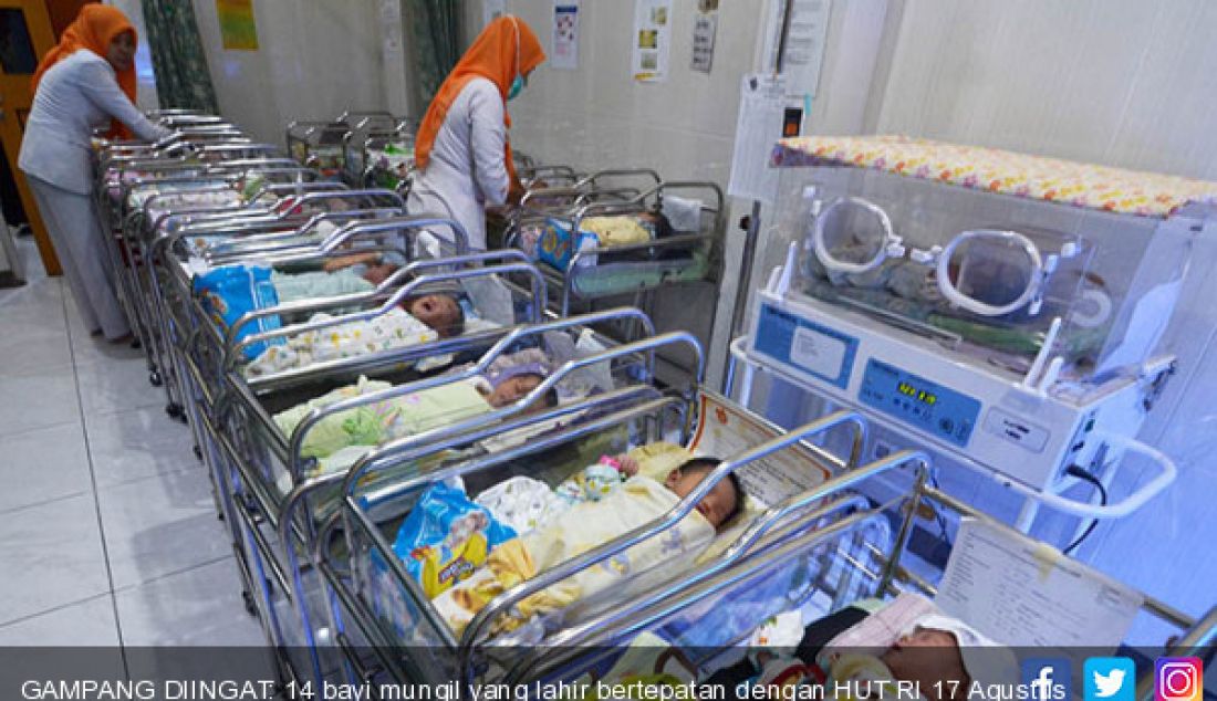 GAMPANG DIINGAT: 14 bayi mungil yang lahir bertepatan dengan HUT RI 17 Agustus 2017 di RS Annisa Jambi. - JPNN.com