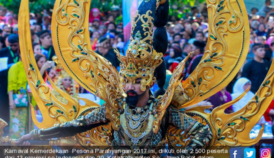 Karnaval Kemerdekaan Pesona Parahyangan 2017 ini, diikuti oleh 2.500 peserta dari 13 provinsi se-Indonesia dan 20 Kota/kabupaten Se - Jawa Barat dalam rangka memeriahkan HUT RI ke 72, Sabtu, (26/8). - JPNN.com