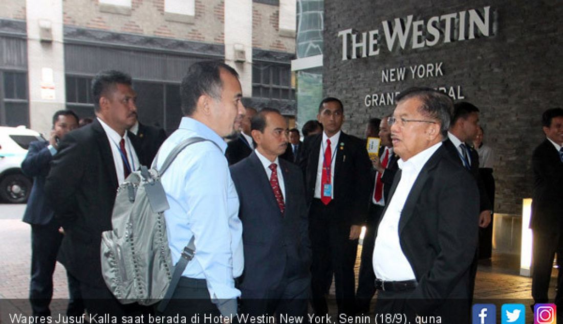 Wapres Jusuf Kalla saat berada di Hotel Westin New York, Senin (18/9), guna menghadiri Sidang Umum PBB. - JPNN.com
