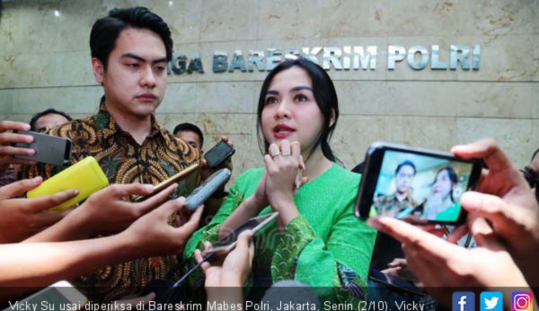 Vicky Su usai diperiksa di Bareskrim Mabes Polri, Jakarta, Senin (2/10). Vicky diperiksa atas kasus First Travel. - JPNN.com