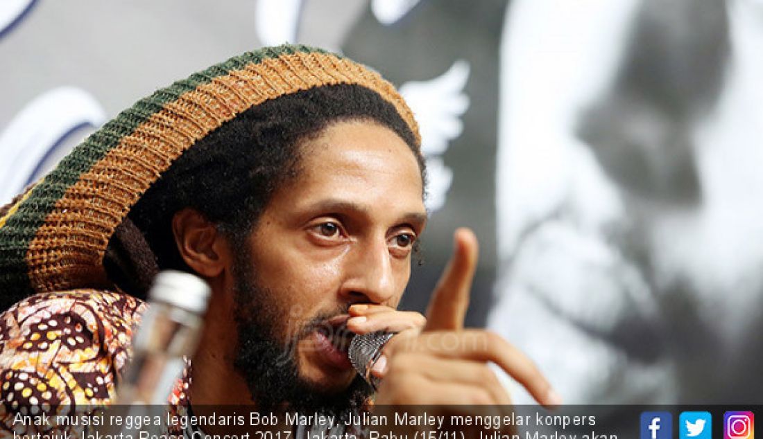 Anak musisi reggea legendaris Bob Marley, Julian Marley menggelar konpers bertajuk Jakarta Peace Concert 2017, Jakarta, Rabu (15/11). Julian Marley akan tampil di Jakarta peace concert 2017. - JPNN.com