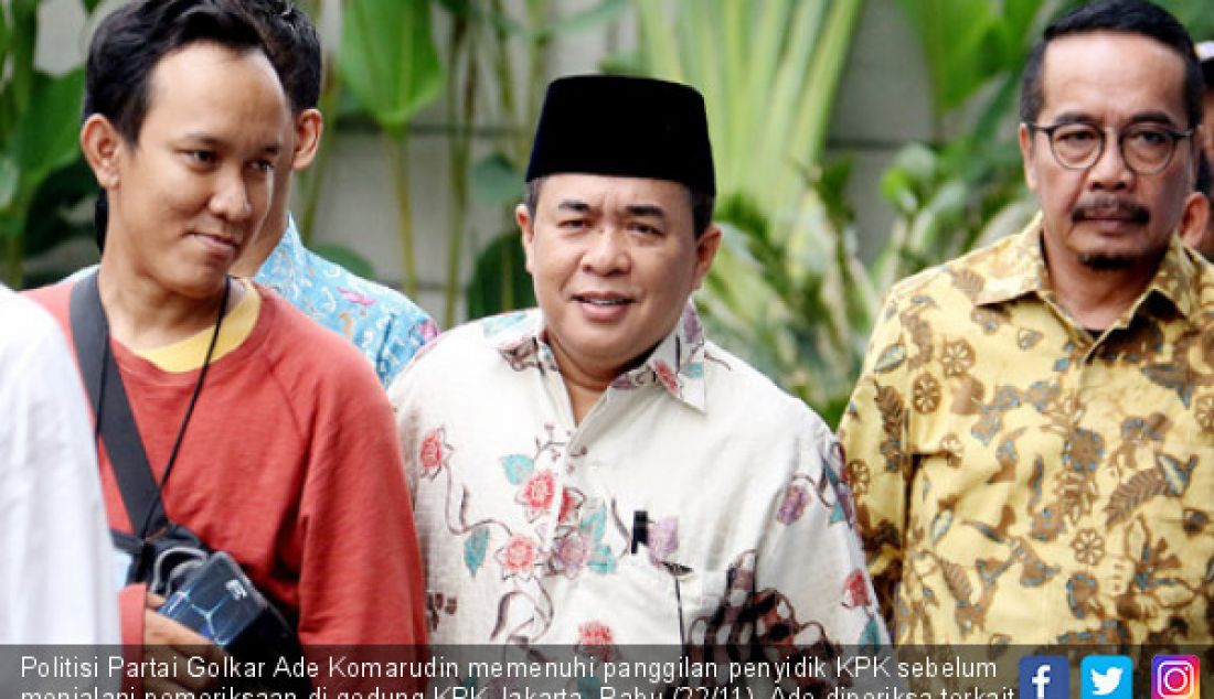 Politisi Partai Golkar Ade Komarudin memenuhi panggilan penyidik KPK sebelum menjalani pemeriksaan di gedung KPK Jakarta, Rabu (22/11). Ade diperiksa terkait kasus proyek KTP elektronik untuk tersangka Ketua DPR Setya Novanto - JPNN.com