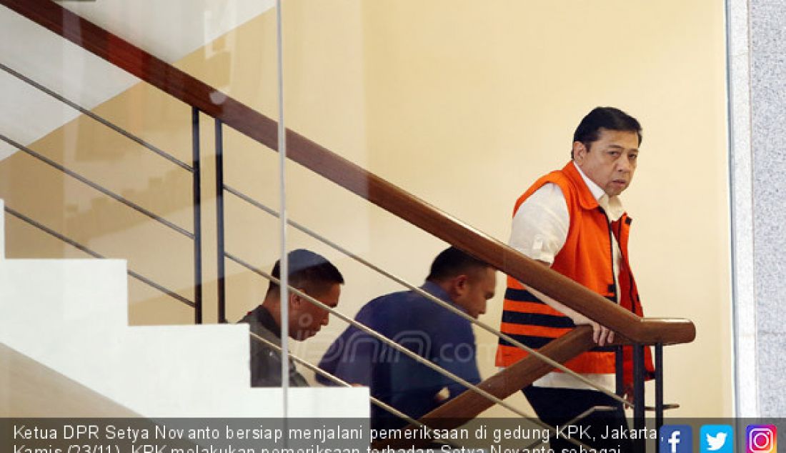 Ketua DPR Setya Novanto bersiap menjalani pemeriksaan di gedung KPK, Jakarta, Kamis (23/11). KPK melakukan pemeriksaan terhadap Setya Novanto sebagai tersangka kasus korupsi pengadaan KTP elektronik. - JPNN.com