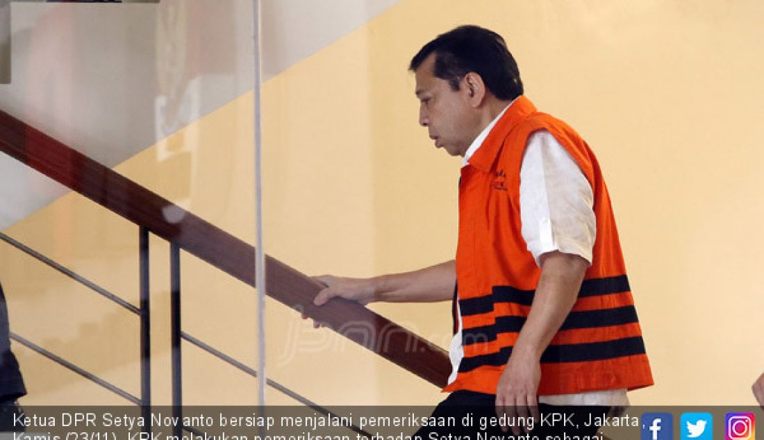 Ketua DPR Setya Novanto bersiap menjalani pemeriksaan di gedung KPK, Jakarta, Kamis (23/11). KPK melakukan pemeriksaan terhadap Setya Novanto sebagai tersangka kasus korupsi pengadaan KTP elektronik. - JPNN.com