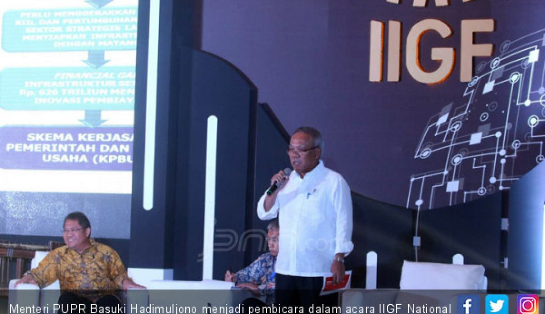 Menteri PUPR Basuki Hadimuljono menjadi pembicara dalam acara IIGF National Infrastructure Conference (NIC) 2017, Jakarta, Kamis (14/12). - JPNN.com