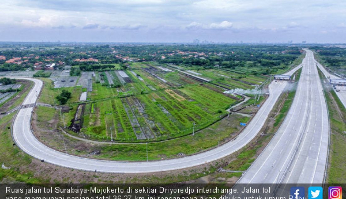 Ruas jalan tol Surabaya-Mojokerto di sekitar Driyoredjo interchange. Jalan tol yang mempunyai panjang total 36,27 km ini rencananya akan dibuka untuk umum Rabu dinihari. (20/12). - JPNN.com