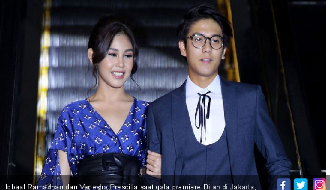 Iqbaal Ramadhan dan Vanesha Prescilla saat gala premiere Dilan di Jakarta, Selasa (16/1). - JPNN.com