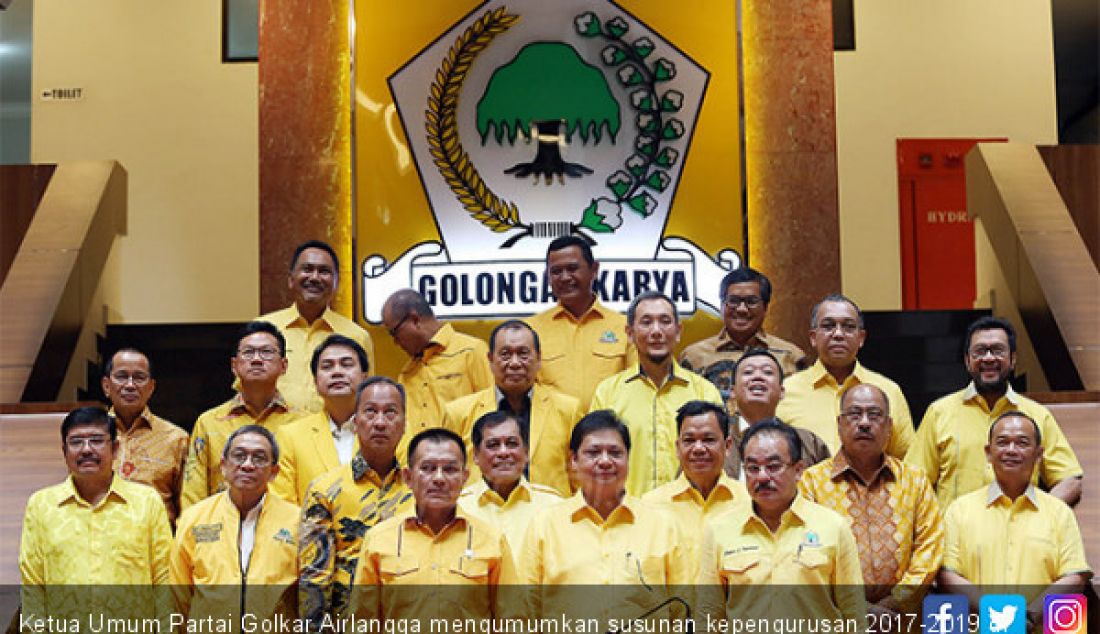 Ketua Umum Partai Golkar Airlangga mengumumkan susunan kepengurusan 2017-2019 di Kantor DPP Partai Golkar, Senin (22/1). - JPNN.com