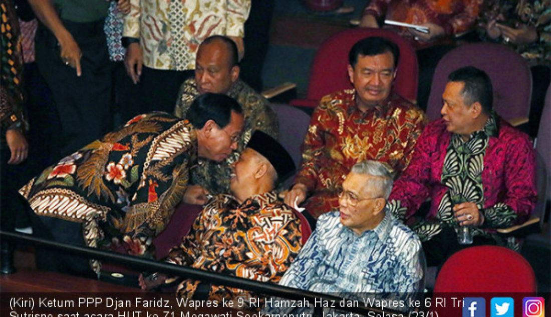 (Kiri) Ketum PPP Djan Faridz, Wapres ke 9 RI Hamzah Haz dan Wapres ke 6 RI Tri Sutrisno saat acara HUT ke-71 Megawati Soekarnoputri, Jakarta, Selasa (23/1). - JPNN.com