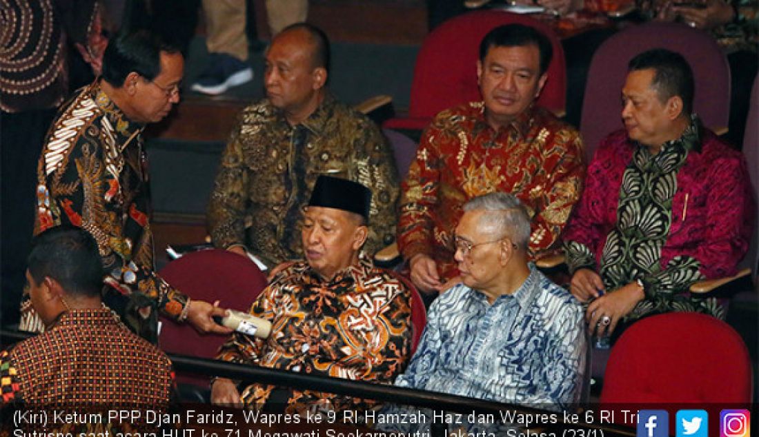 (Kiri) Ketum PPP Djan Faridz, Wapres ke 9 RI Hamzah Haz dan Wapres ke 6 RI Tri Sutrisno saat acara HUT ke-71 Megawati Soekarnoputri, Jakarta, Selasa (23/1). - JPNN.com