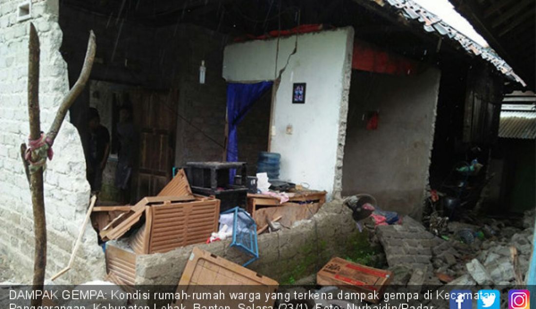 DAMPAK GEMPA: Kondisi rumah-rumah warga yang terkena dampak gempa di Kecamatan Panggarangan, Kabupaten Lebak, Banten, Selasa (23/1). - JPNN.com