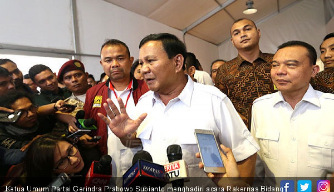 Ketua Umum Partai Gerindra Prabowo Subianto menghadiri acara Rakernas Bidang Advokasi dan Hukum DPP Gerindra, Jakarta, Kamis (5/4). - JPNN.com