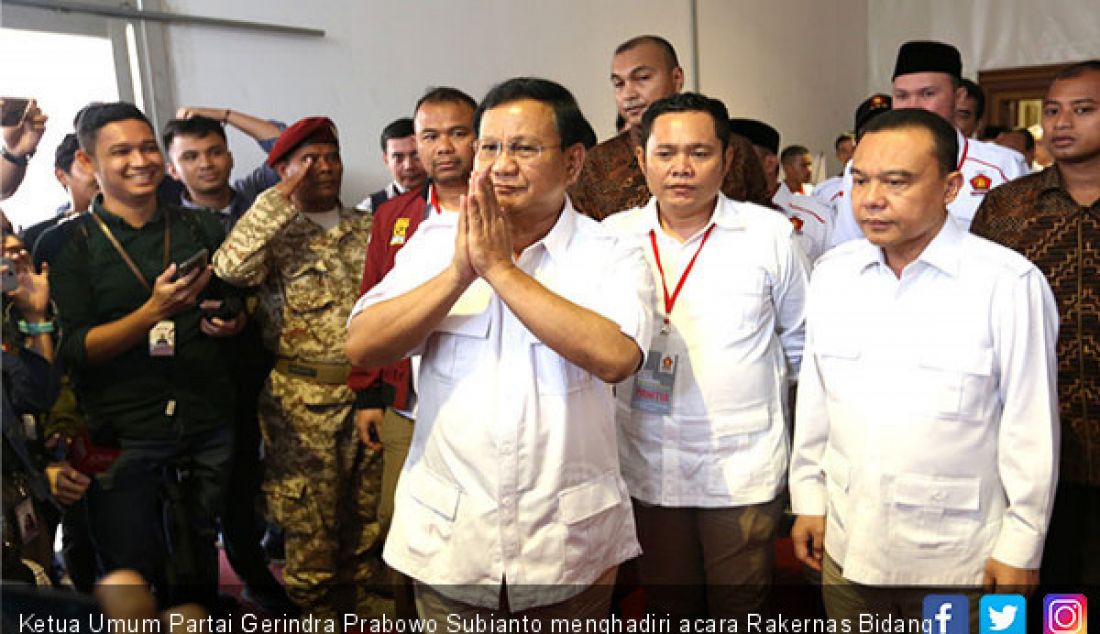 Ketua Umum Partai Gerindra Prabowo Subianto menghadiri acara Rakernas Bidang Advokasi dan Hukum DPP Gerindra, Jakarta, Kamis (5/4). - JPNN.com
