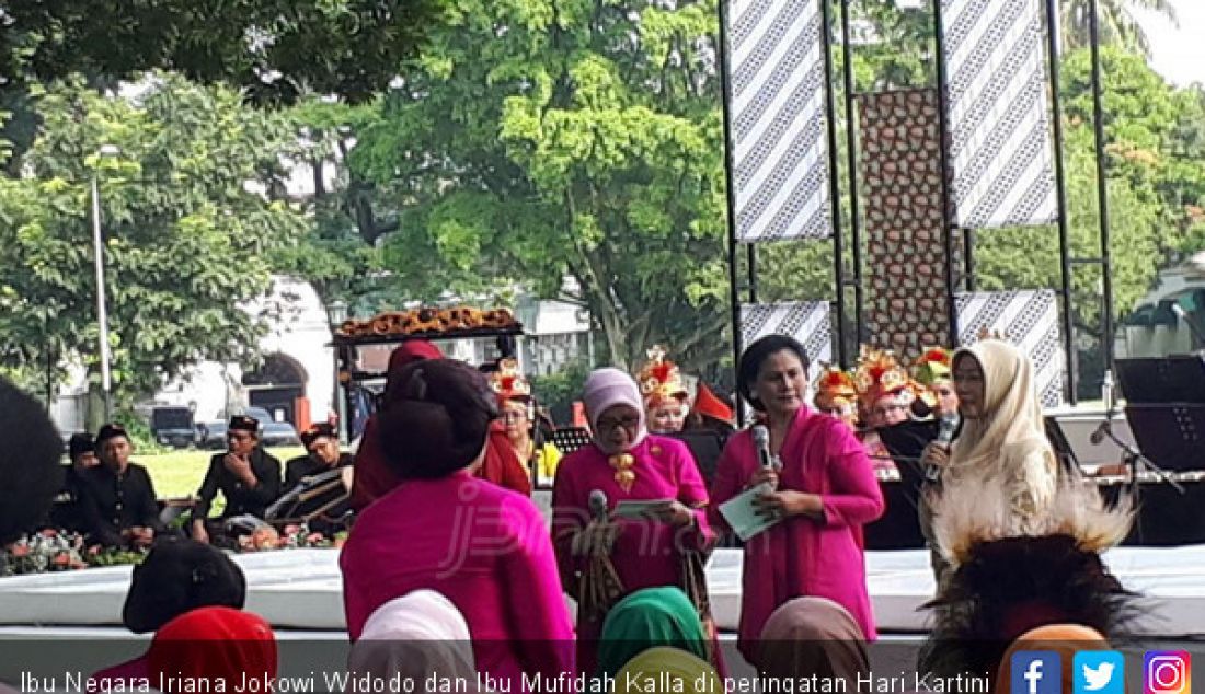 Ibu Negara Iriana Jokowi Widodo dan Ibu Mufidah Kalla di peringatan Hari Kartini di Istana Bogor. - JPNN.com