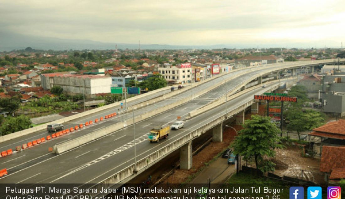 Petugas PT. Marga Sarana Jabar (MSJ) melakukan uji kelayakan Jalan Tol Bogor Outer Ring Road (BORR) seksi IIB beberapa waktu lalu. jalan tol sepanjang 2,65 kilometer itu tengah diuji kelayakan oleh Kementerian PUPR. - JPNN.com