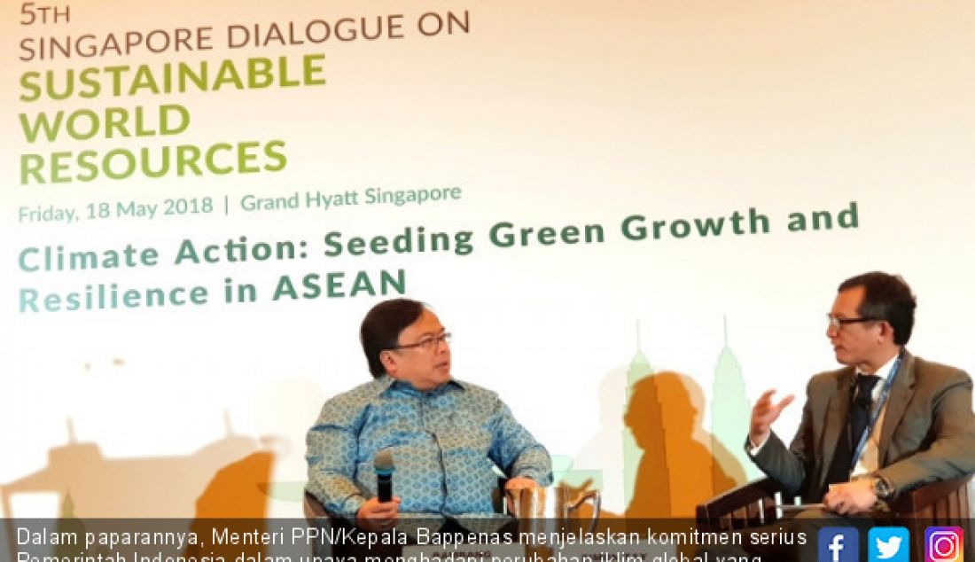 Dalam paparannya, Menteri PPN/Kepala Bappenas menjelaskan komitmen serius Pemerintah Indonesia dalam upaya menghadapi perubahan iklim global yang dibuktikan dengan pengurangan signifikan 