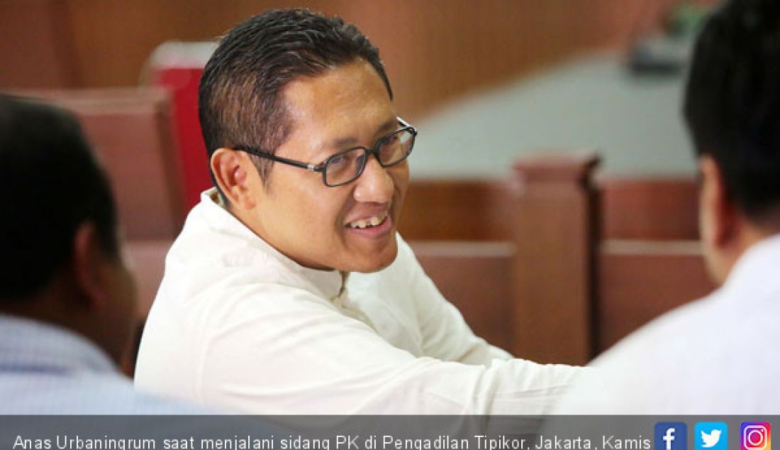 Anas Urbaningrum saat menjalani sidang PK di Pengadilan Tipikor, Jakarta, Kamis (24/5). Pengajuan PK ini karena didapatkan bukti baru. - JPNN.com
