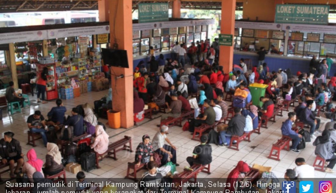 Suasana pemudik di Terminal Kampung Rambutan, Jakarta, Selasa (12/6). Hingga H-3 lebaran, jumlah pemudik yang berangkat dari Terminal Kampung Rambutan, Jakarta Timur, terus meningkat. - JPNN.com