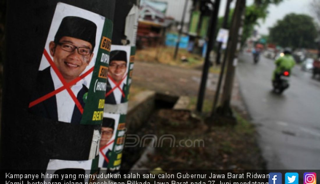 Kampanye hitam yang menyudutkan salah satu calon Gubernur Jawa Barat Ridwan Kamil, bertebaran jelang pencoblosan Pilkada Jawa Barat pada 27 Juni mendatang - JPNN.com
