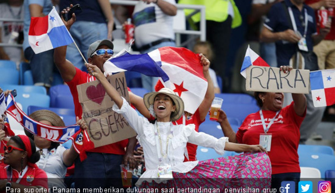 Para suporter Panama memberikan dukungan saat pertandingan penyisihan grup G Piala Dunia 2018 melawan Inggris di Stadion Nizhny Novgorod, Rusia. - JPNN.com