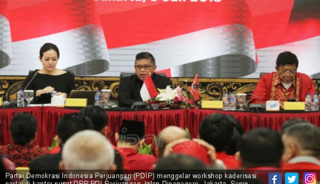 Partai Demokrasi Indonesia Perjuangan (PDIP) menggelar workshop kaderisasi partai di kantor pusat DPP PDI Perjuangan Jalan Diponegoro, Jakarta, Senin (9/7). Workshop yang mengangkat tema 