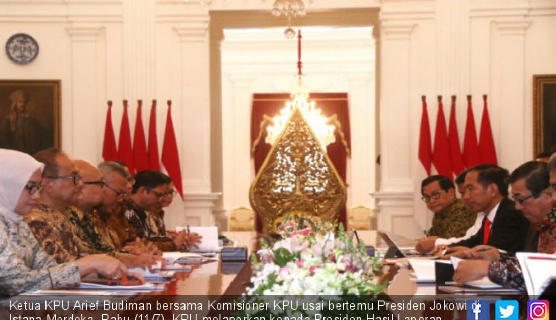 Ketua KPU Arief Budiman bersama Komisioner KPU usai bertemu Presiden Jokowi di Istana Merdeka, Rabu (11/7). KPU melaporkan kepada Presiden Hasil Laporan Pelaksanaan Pilkada Serentak 2018 dan Persiapan Pileg dan Pilpres 2019. - JPNN.com